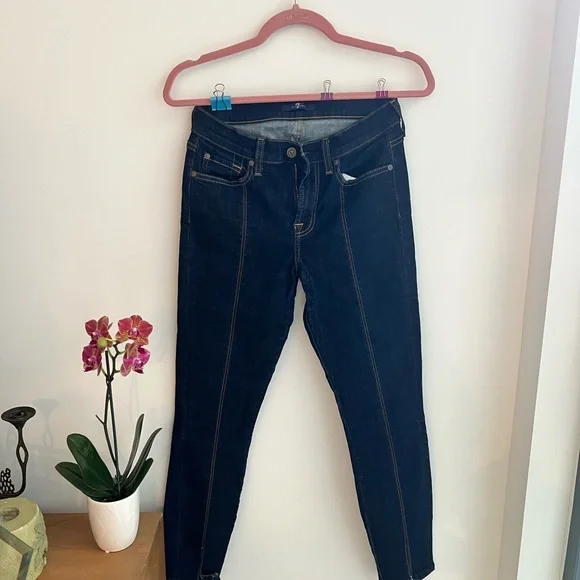 7 For All Mankind Dark Indigo Skinny Jeans - Picture 2 of 5